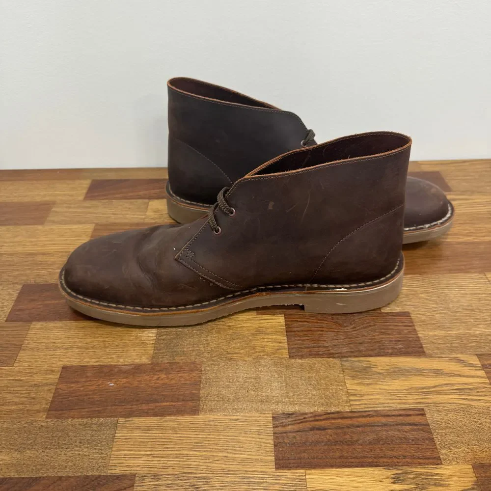 Clarks Mens 14‎ Desert Boot Brown Leather Lug Sole Chukka Boots Low Top Lace EUC